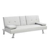 ZUN Sofa Bed with Armrest two holders WOOD FRAME, STAINLESS LEG, FUTON WHITE PVC W2297P164962