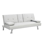 ZUN Sofa Bed with Armrest two holders WOOD FRAME, STAINLESS LEG, FUTON WHITE PVC W214104918