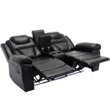 Home Theater Seating Manual Recliner Loveseat with Hide-Away Storage, Cup Holders and LED Light WF310726AAB