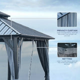 ZUN 10x12ft Gazebo Double Roof Canopy with Netting and Curtains, Outdoor Gazebo 2-Tier Hardtop 52425954