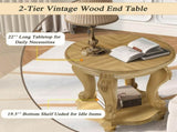 22'' Two Tone Round End Table,Solid Wood Sofa Side Table with Shelf,Living Room Corner Table Easy 47175577