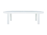 Modern Outdoor Oval Coffee Table with Tempered Glass Top, White Aluminum Frame, Weather-Resistant N767P389536A