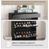 ON-TREND Slim Entryway Organizer with 2 Flip Drawers, Tempered Glass Top Shoe WF303589AAB
