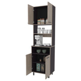 FM FURNITURE Bullhead City Kitchen Pantry with Open Storage and 4 Doors, White Oak and Wengue B128P301398