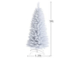 5 Feet White Artificial Christmas Pencil Tree with Folding Metal Stand 08228370