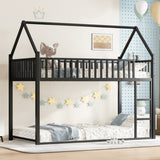 Twin size House Floor Bed with Detachable Slats, Versatile Metal House bed with Guardrails, W1580P324213