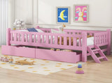 Wood Twin Size Platform Bed with Guardrail and 2 Drawers, Pink 58316824
