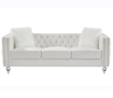 Beige, Three-seater Sofa, Velvet Crystal Buckle Upholstery Sofa, Crystal Feet, Removable Cushion, 09555906