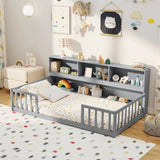 Versatile Floor Bed with Bookcase - Gray 75929097