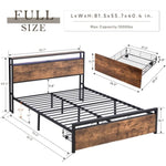 ZUN Full Size Bed Frame with Storage Headboard and 2 Drawers, LED Lights Bed with Charging Station, 72694390