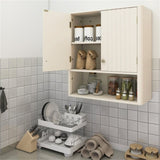 Beige Fluted Wall Cabinet - Over-Toilet Storage w/ 2 Doors Open Shelf 3-Position 70510098