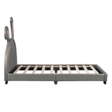 Twin Size Upholstered Leather Platform Bed with Rabbit Ornament, Gray WF299137AAE
