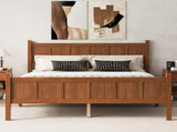 Queen Size Flat Panel Bed with Headboard & Footboard, Minimalist Modern Platform Bed with Wood Grain N733P422480D
