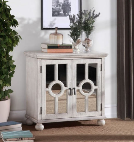 ZUN Classic Storage Cabinet Antique White 1pc Modern Traditional Accent Chest with Mirror Doors Pendant B011P169760