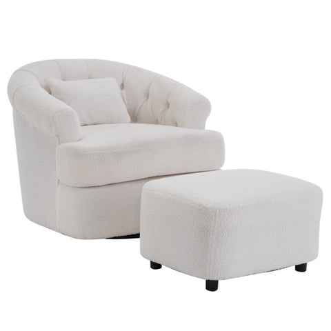ZUN Swivel Chair with Ottoman, Modern Luxury Velvet Swivel Accent Chair, Comfy Round Armchair, Single W2012P154307