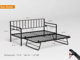 Twin Daybed with RGB LED Lights & Charging Station, Height Adjustable Day Bed Frame with Trundle, W2129P244576