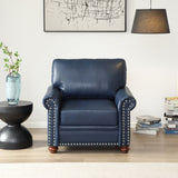 Living Room Sofa Single Seat Chair with Wood Leg Navy Blue Faux Leather W1097125453