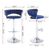 Set of 2 Bar Stools,with Chrome Footrest and Base Swivel Height Adjustable Mechanical Lifting Velvet 21221220