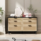 51" Rattan Dresser for Bedroom, 6 Drawer Dresser, Clothes Storage Cabinet for Bedroom, Metal W757P209508