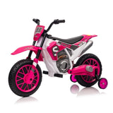 ZUN 12V Kids Ride on Toy Motorcycle, Electric Motor Toy Bike with Training Wheels for Kids 3-6, Rose Red W2181P164393