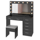 Vanity Desk Set with Large Lighted Mirror and Powre Outlet, Glass Top Makeup with 7 Drawers, 64200028