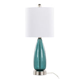 Bottega 22" Contemporary Glass Table Lamp in Sapphire Blue Seeded Glass, Brushed Nickel and White B202P224031
