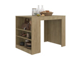 Lacour Kitchen Island, Kitchen Bar Table with 3-Side Shelves, Natural Oak B097P474294