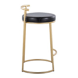 Round Fuji 26" Contemporary Fixed-Height Counter Stool in Gold Metal and Black Faux Leather by B202P222105