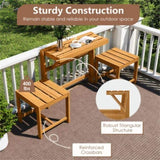 3-in-1 Convertible Outdoor Acacia Wood Furniture - Loveseat Table & Chairs Set Plant 85584061