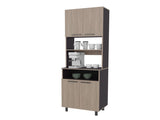 White Oak and Wengue Kitchen Pantry with Open Storage and 4 Doors B062P323175