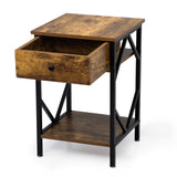 ZUN Set of 2 Nightstand Industrial End Table with Drawer, Storage Shelf and Metal Frame for Living Room, W2181P144047