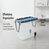 160 Quart Durable Clear Storage Container with Latching Lid and Pull Handle, Blue, 2 Pack 65302006