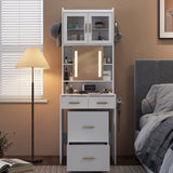 Small Vanity Desk with Sliding Mirror and LED Lights, Makeup Table with Charging Station and Storage 26697080
