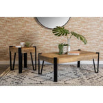 ZUN Natural and Matte Black Top Coffee Table B062P153630