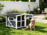 Large Dog House Cabin-Style Wooden Pet Shelter with Openable Roof And Giant Window Gray 82165774