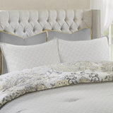 8 Piece Cotton Floral Printed Reversible Comforter Set Yellow King B03597284