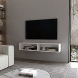 Central Floating media rack in melamine with two shelves,white B128P227636