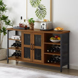 ZUN JHX Industrial Wine Bar Cabinet, Liquor Storage Credenza, Sideboard with Wine Racks & Stemware W116241635