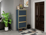 3 Metal Door Shoe Rack, Freestanding Modern Shoe Storage Cabinet, Metal rattan, for Entryway W68849315