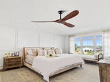 60 Inch Ceiling Fan, 3Blade Walnut WoodGrain Solid Paulownia Blades, Matte Black Iron W3816P586016