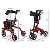 2-in-1 Red Rollator Walker & Wheelchair - 330 lbs Capacity, 8" PVC Wheels X-Shaped Structure 93513212