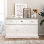 ZUN Farmhouse Buffet Cabinet with Storage,Sideboard with 3 Drawers,3 Doors Adjustable Shelves Console W760P214396