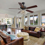 ZUN 52 Inch Crystal Ceiling Fan With 3 Speed Wind 5 Plywood Blades Remote Control Reversible AC Motor W882P144375