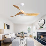 ZUN 52 Inch Modern Ceiling Fan Without Light 6 Speed Remote 3 Solid Wood Blade Reversible DC Motor For W934P153094