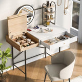 ZUN GO 40" Makeup Vanity Desk with 3-Mode Lighted Mirror & Wireless Charging Station , Vanity Table with N704P179781K