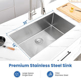 ZUN 30" L X 18" W Undermount Single Bowl 16 Gauge 304 Stainless Steel Kitchen Sink W1225P266010