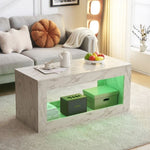 ZUN Modern Coffee Table with LED Light, Faux Marble High Glossy Coffee End Table with Open Storage for 04965894