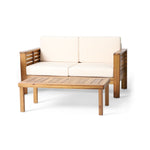 ZUN Teak Acacia Wood Loveseat and Coffee Table Set with Cream Cushions 70844.00