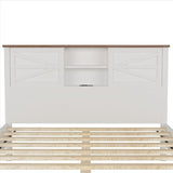 Farmhouse Platform Bed with Double Sliding Barn Door, Queen Size Rustic Wood Bed with
Charging WF317944AAK