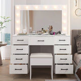 Vanity Desk Set with Large Lighted Mirror and Powre Outlet, Glass Top Makeup with 9 Drawers, 50745877